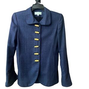 Aleasa Fishet Women’s Sz 6 Blue Navy Blazer Jacket  with Bamboo Botton Closure